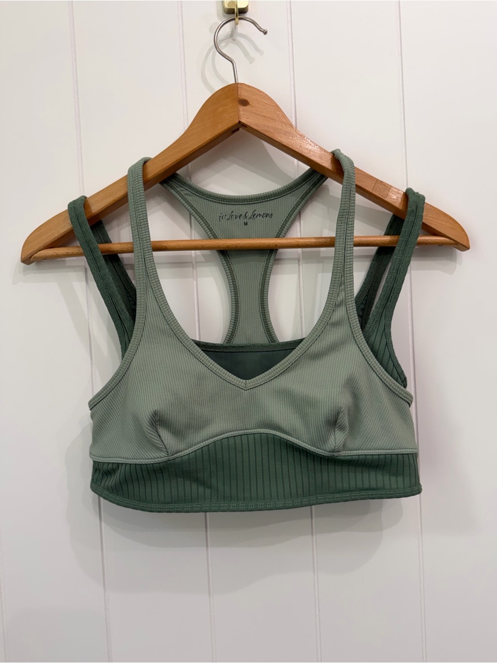 For Love And Lemons Two-Tone Sage Green Ribbed Sports Bralette Lounge Bra Size M